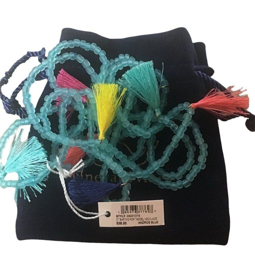 Vineyard Vines St. Barths Pop Tassel Beaded Necklace Andros Blue NWT